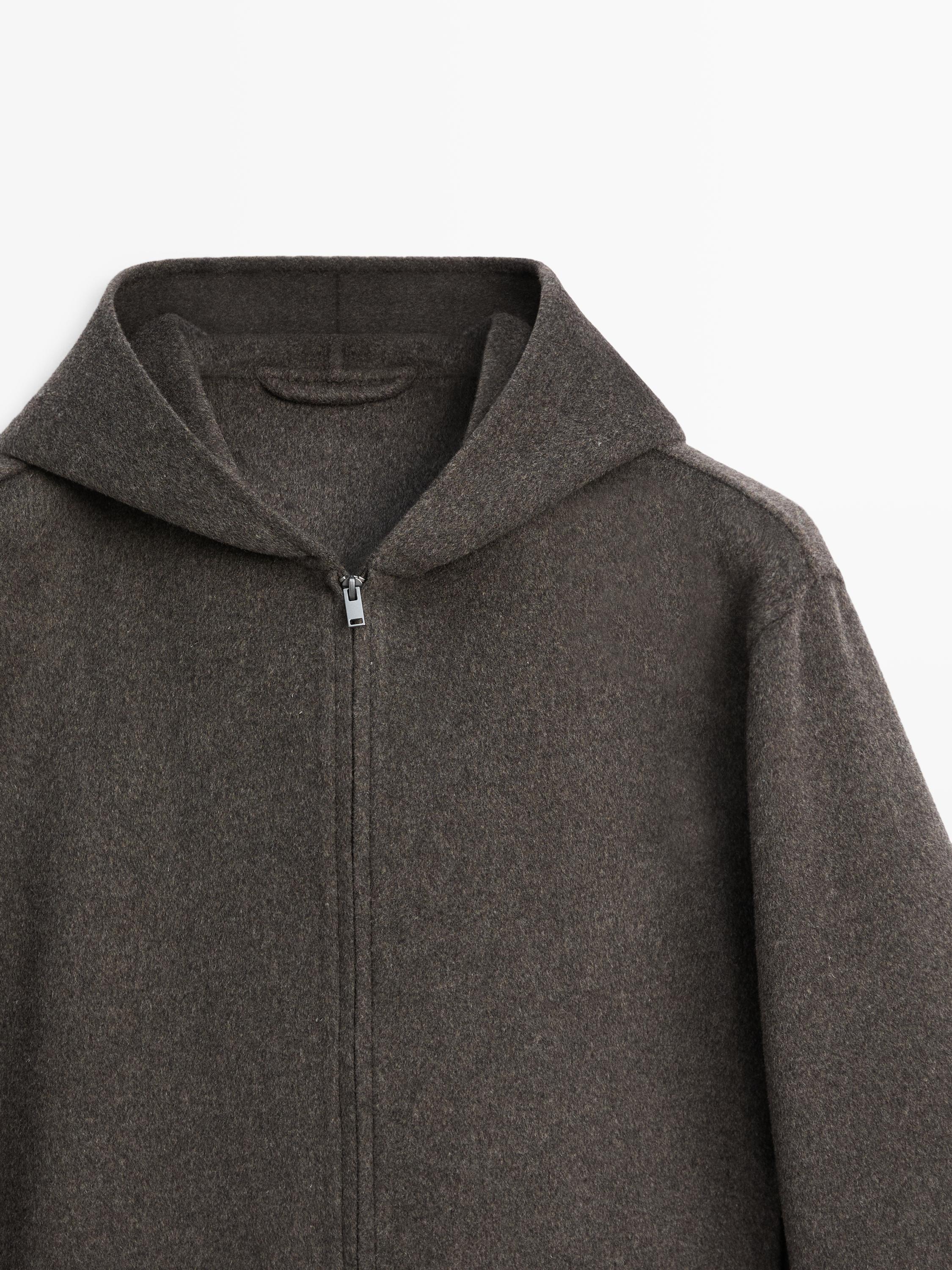 Wool blend double fabric hooded jacket